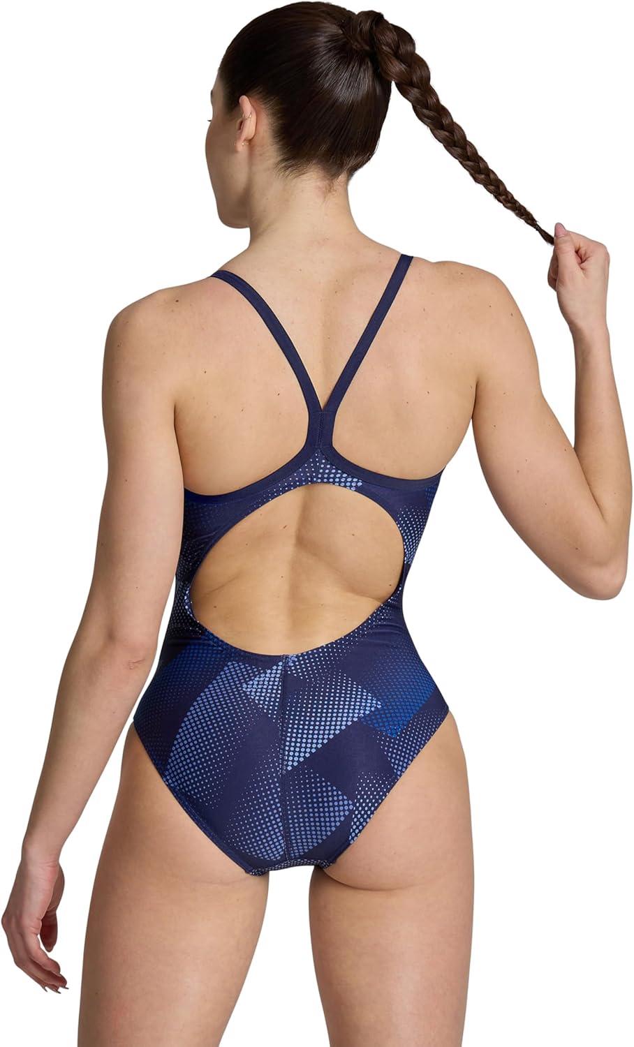 imageArena Womens Performance Halftone Team Print Swimsuit Light Drop Back Pro Training Bathing SuitNavyTeam Navy