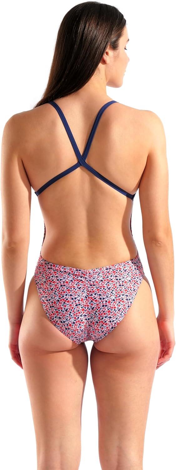 imageArena Womens Performance Pebbles X CrissCross Back Swimsuit Sports Bathing SuitMulti WhiteNavy