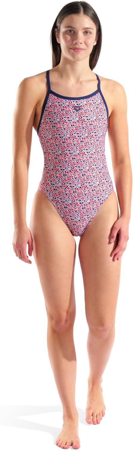 imageArena Womens Performance Pebbles X CrissCross Back Swimsuit Sports Bathing SuitMulti WhiteNavy