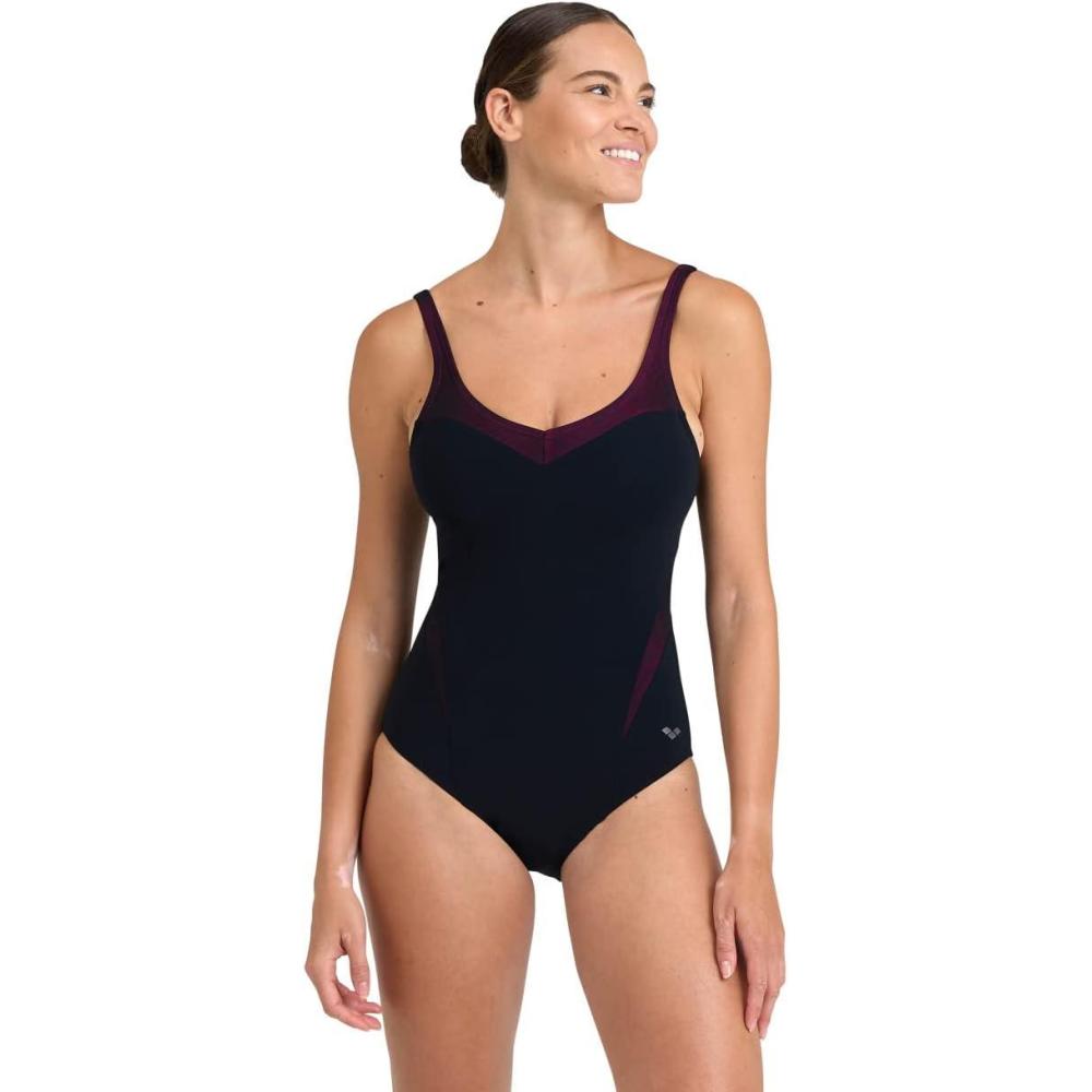 imageARENA Bodylift Womens Isabel BCup One Piece Shaping Swimsuit Light Cross Back UV Protection Tummy Control Bathing SuitBlackRose Violet