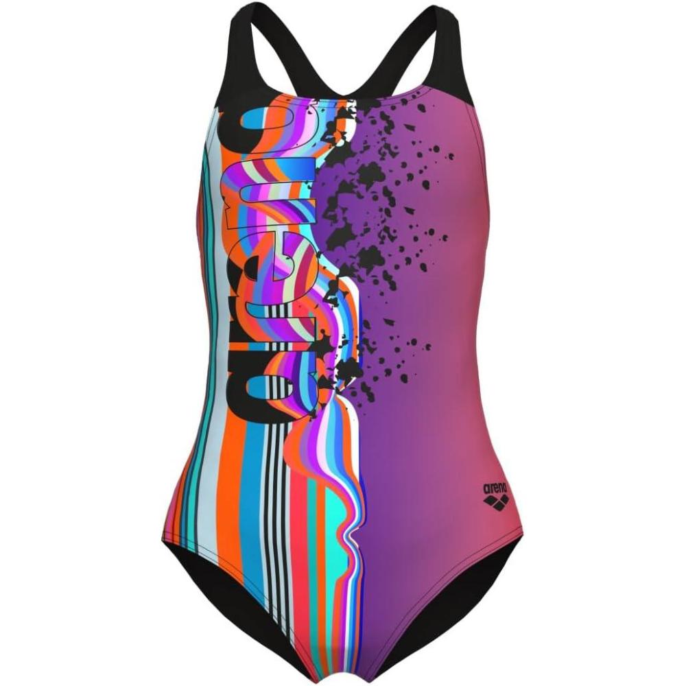 imageARENA Girls Performance Girls Palette Swim Pro Back Swimsuit Kids One Piece Bathing SuitMulti Shocking PinkBlack