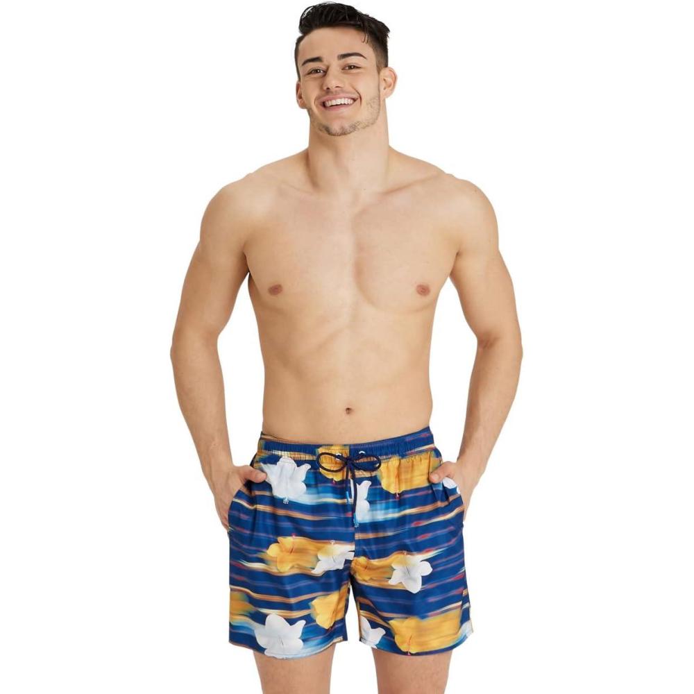 imageARENA Mens Mens Beach Boxer Allover Swim Trunk Beach ShortsNavy