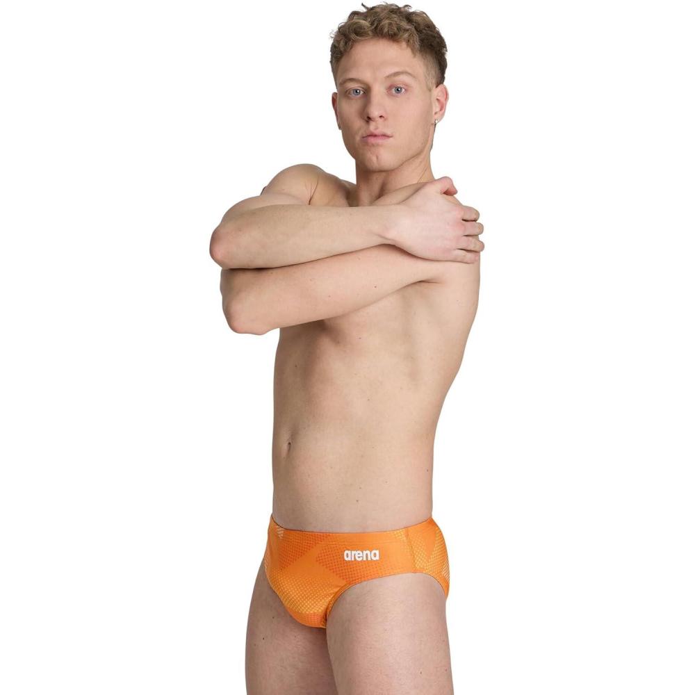 imageARENA Mens Swim Brief Halftone Team Print MaxLife Athletic Swimwear Professional Training Swimsuit Sports Bathing Suit Team Orange US Size 22