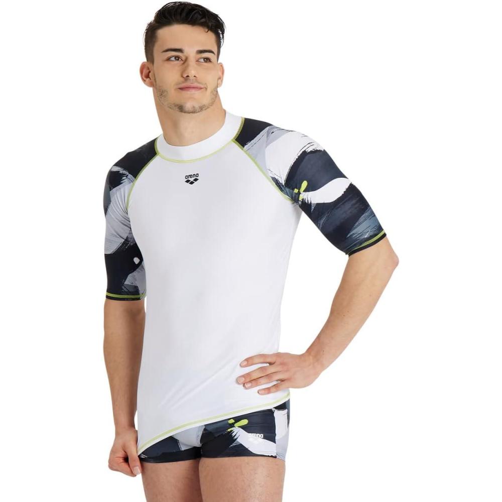 imageARENA Mens Uv Protection Short Sleeve Shirt Rash AlloverWhitegray Multi