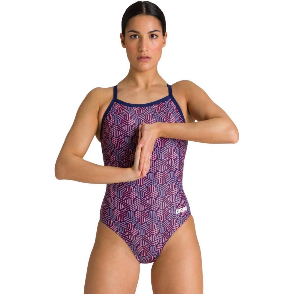 imageARENA Womens Kikko Light Drop Back One Piece  Chlorine Resistant UV Protection Supportive Thin Straps SwimsuitNavymulti Red