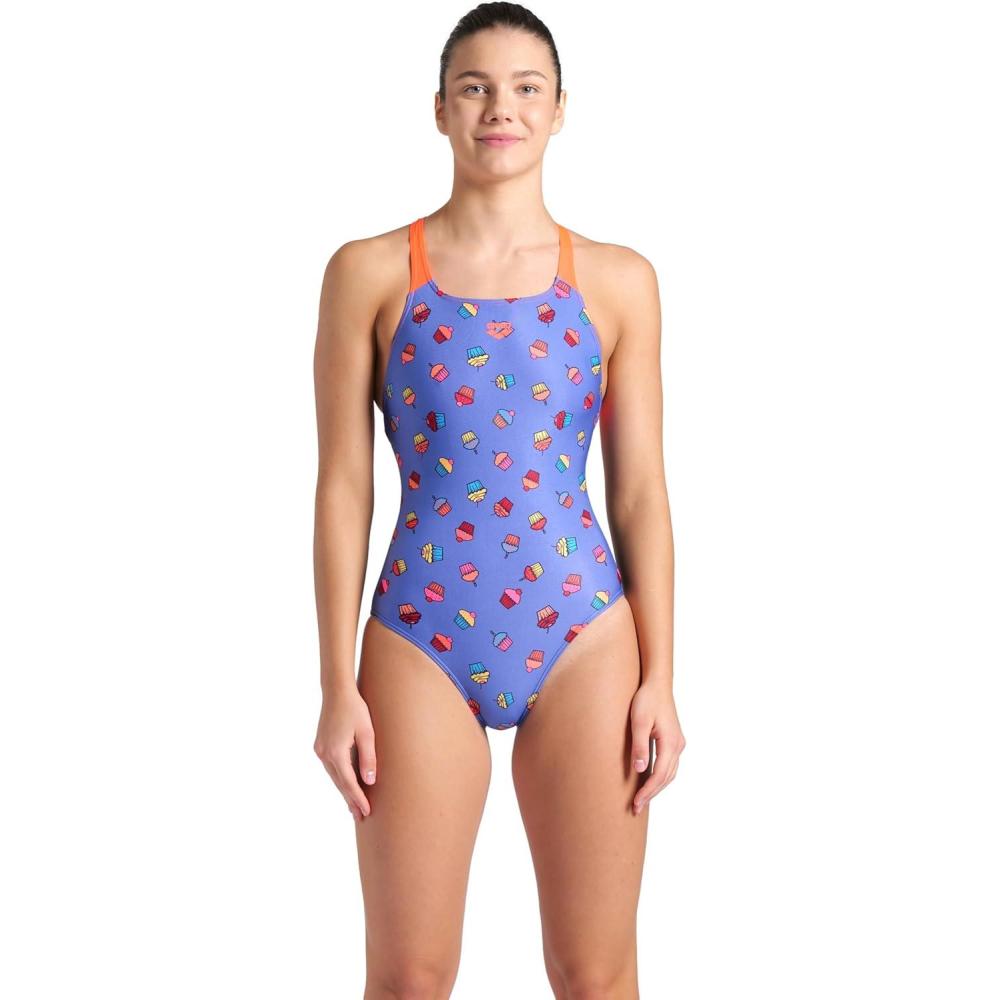 imageARENA Womens Performance Cupcakes Swim Pro Back One Piece SwimsuitBlackBright CoralBlue Multi