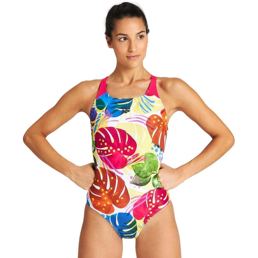 imageARENA Womens Standard Print Swim Pro Back MaxLife One Piece Athletic Training SwimsuitTropics Freak Rose