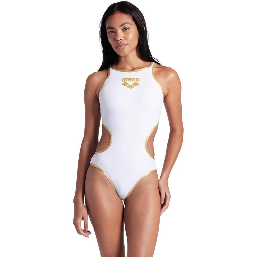 imageArena One Big Logo Womens Swimsuit Tech One Back One Piece Construction MaxLife Training SuitWhiteGold R