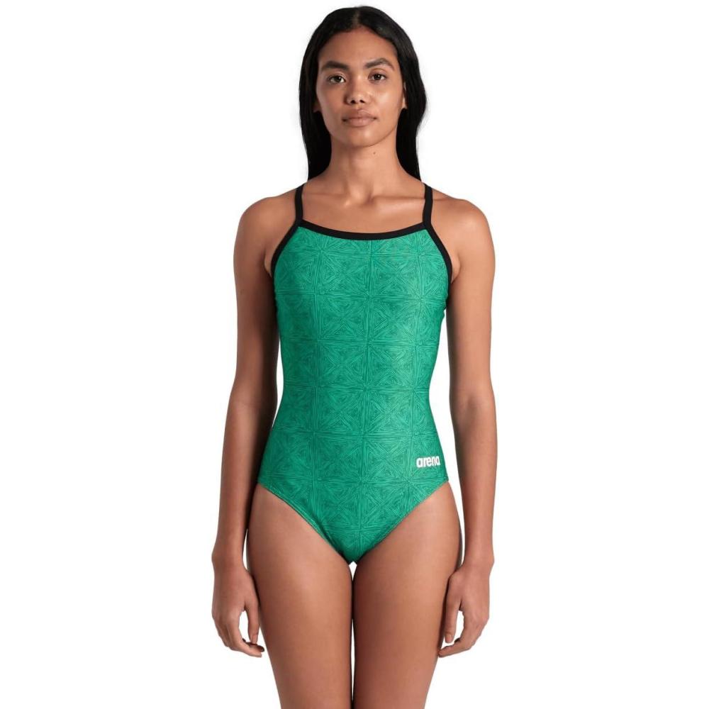 imageArena Womens Arena Performance Womens Abstract Tiles Team Print Light Drop Back SwimsuitBlackTeam Green