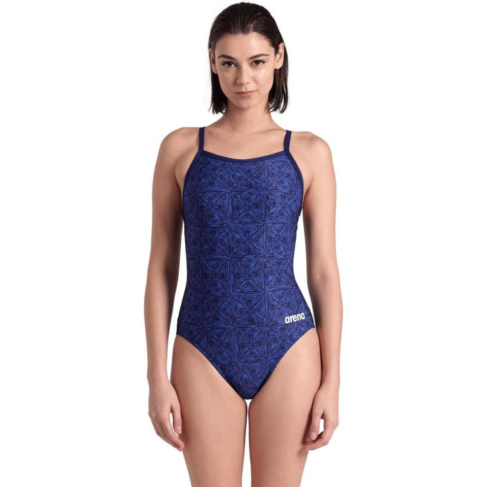 imageArena Womens Arena Performance Womens Abstract Tiles Team Print Light Drop Back SwimsuitNavyTeam Royal