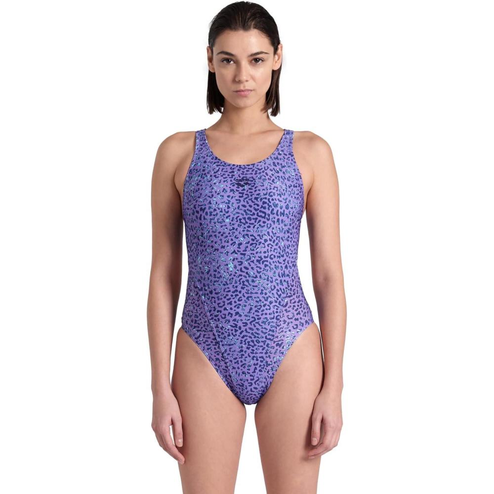 imageArena Womens Arena Performance Womens Animalier Swim Tech Back Swimsuit Sports Pool Bathing SuitPurple Multi