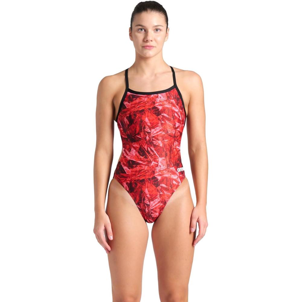 imageArena Womens Arena Performance Womens Crackle Team Print Challenge Back Ladies Training SwimsuitBlackTeam Red