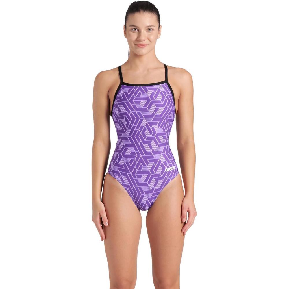 imageArena Womens Arena Performance Womens Escape Team Print Light Drop Back Ladies Training SwimsuitBlackTeam Purple