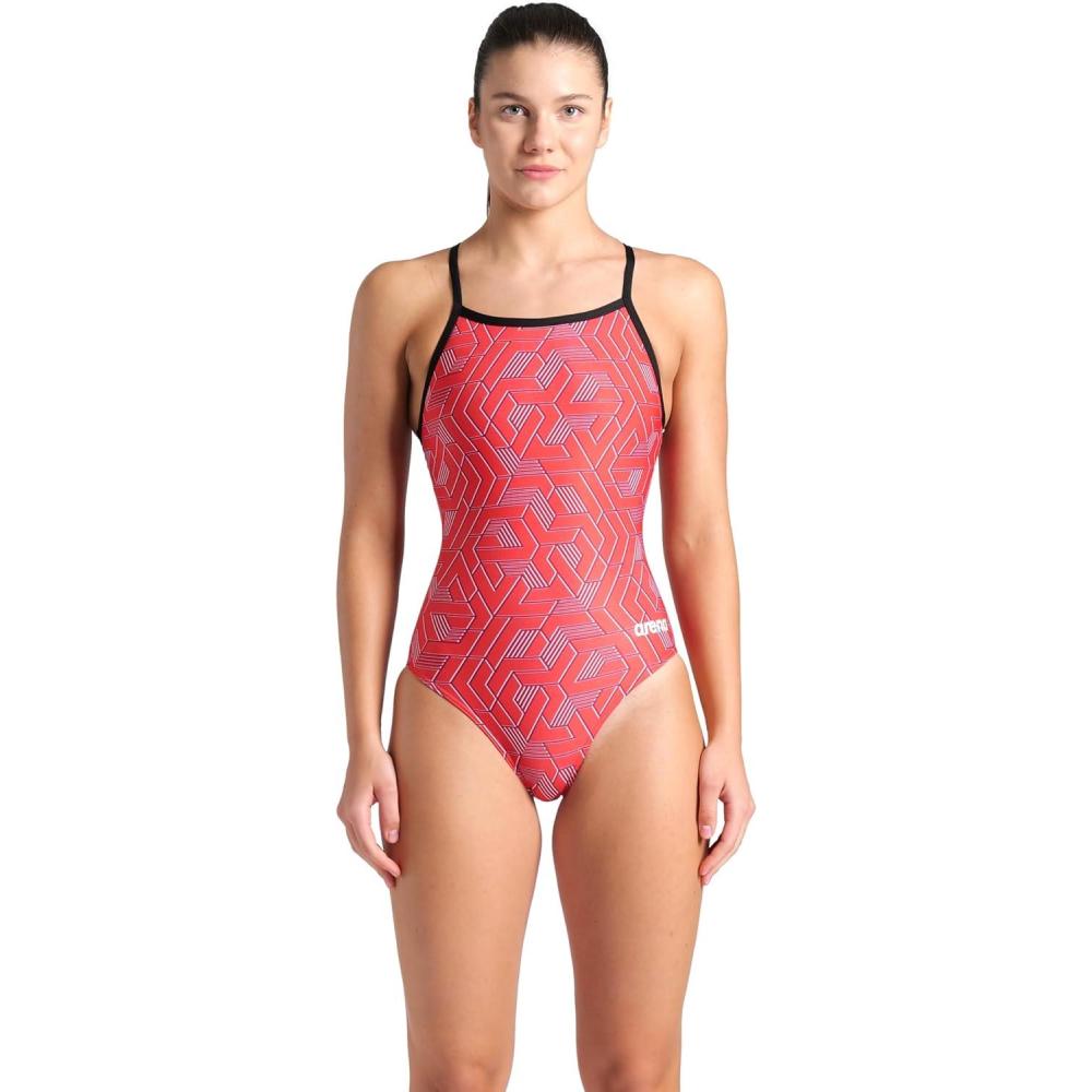 imageArena Womens Arena Performance Womens Escape Team Print Light Drop Back Ladies Training SwimsuitBlackTeam Red