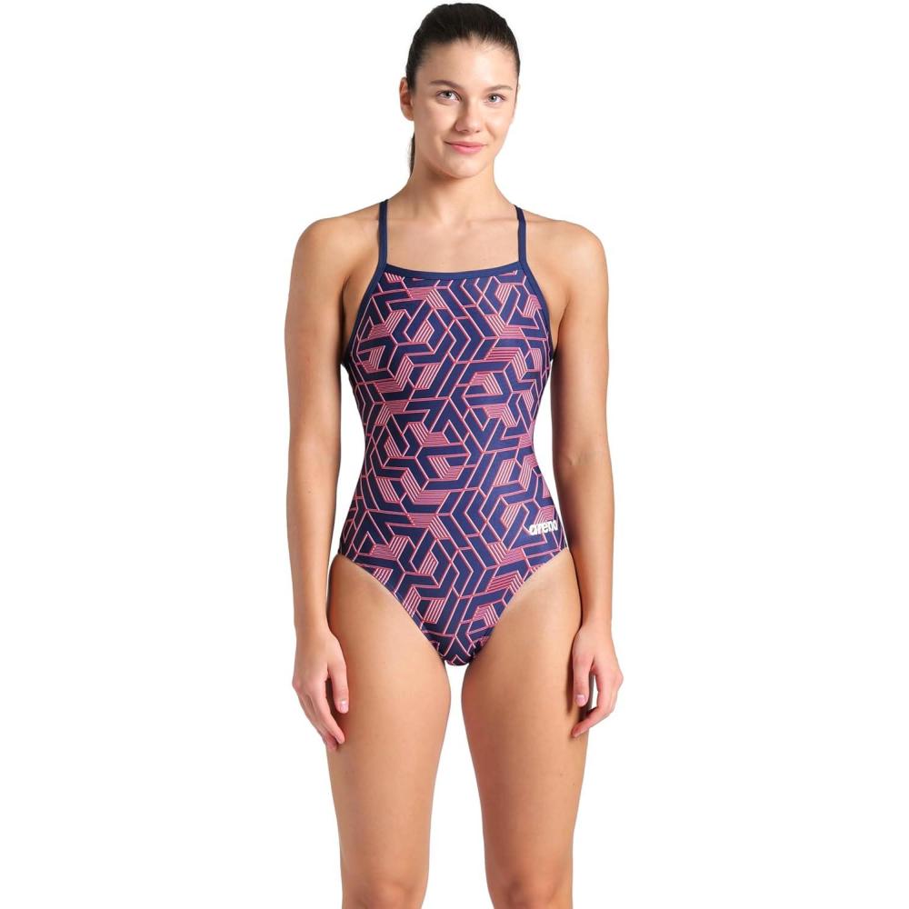 imageArena Womens Arena Performance Womens Escape Team Print Light Drop Back Ladies Training SwimsuitNavyTeam Red White Blue