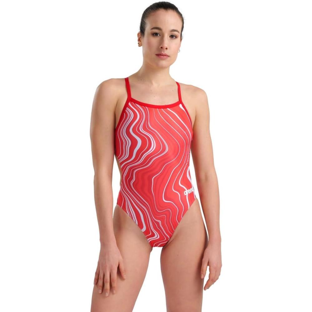 imageArena Womens Arena Performance Womens Marbled Challenge Back SwimsuitRedRed Multi