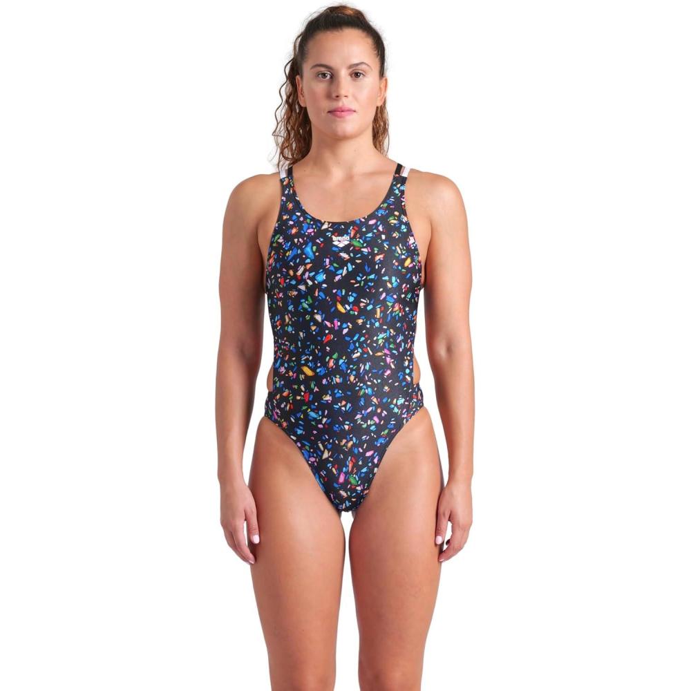 imageArena Womens Arena Womens Performance Confetti Swim Tech Multi Back One Piece SwimsuitBlack MultiBlackWhite