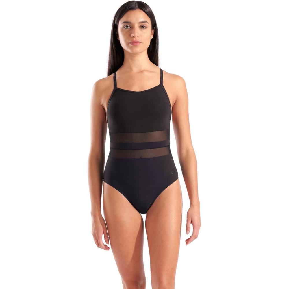 imageArena Womens Feel Mesh Equals Back One Piece Removable Cups Adjustable Straps Stretchy SwimsuitBlack