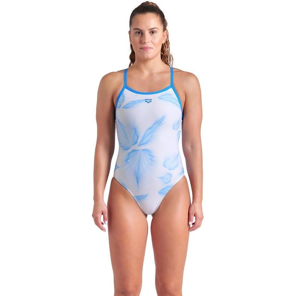 imageArena Womens Performance Frozen Leaves Lightdrop Back Athletic One Piece SwimsuitWhite MultiBlue River