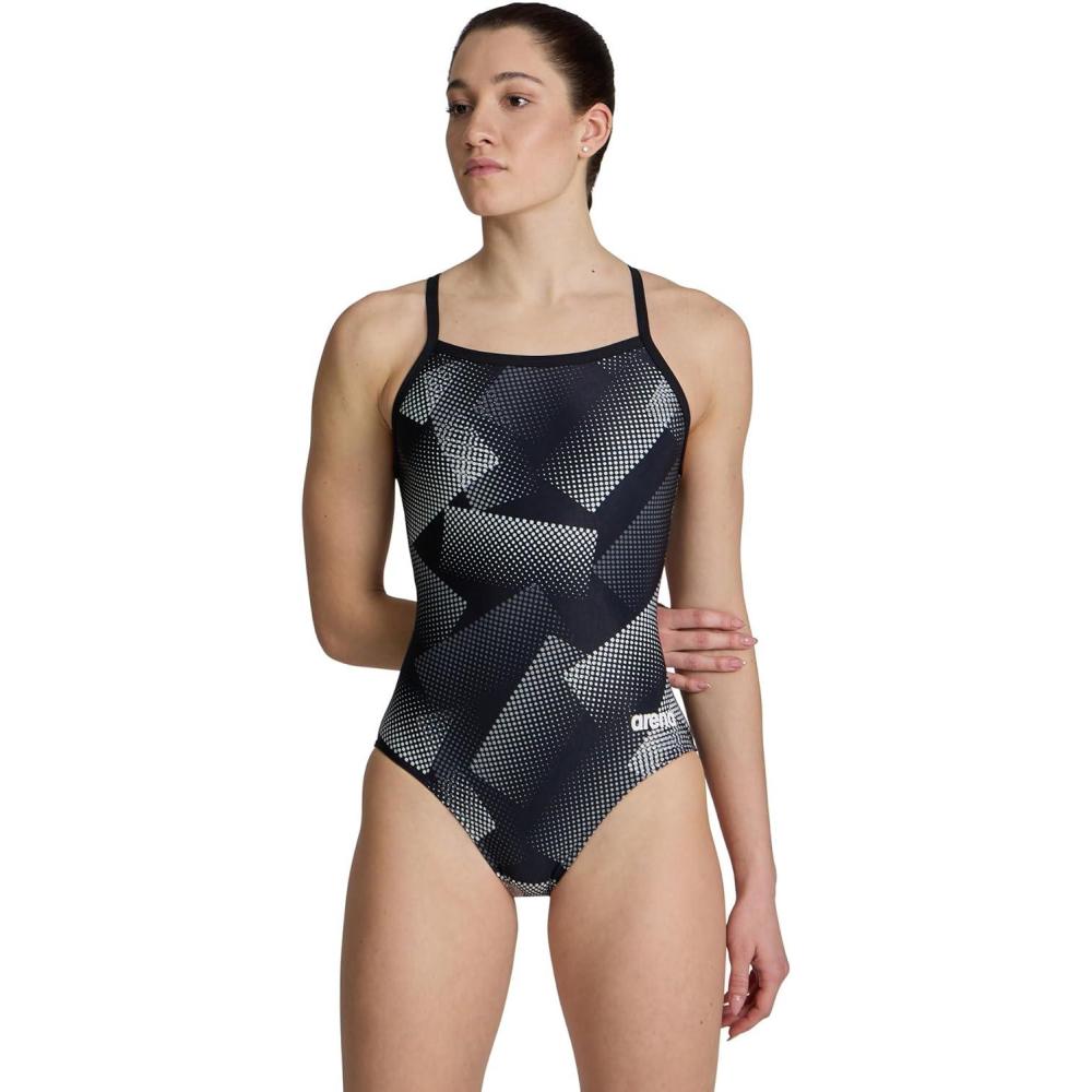 imageArena Womens Performance Halftone Team Print Swimsuit Light Drop Back Pro Training Bathing SuitBlackTeam Black