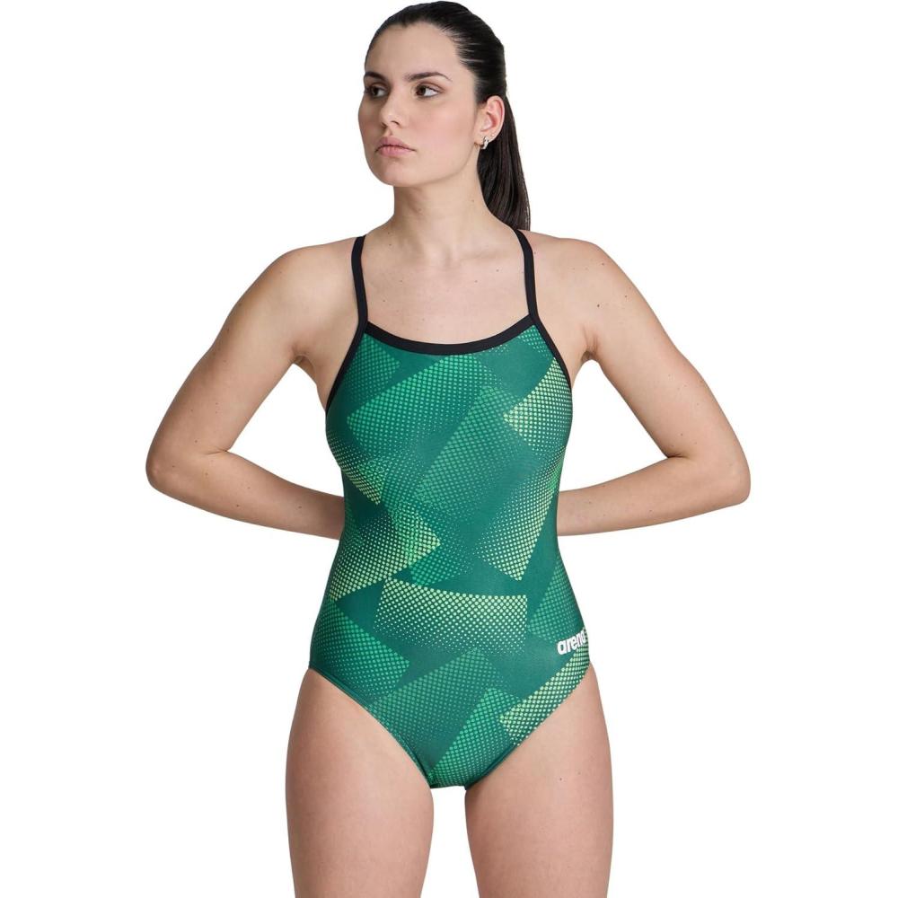 imageArena Womens Performance Halftone Team Print Swimsuit Light Drop Back Pro Training Bathing SuitBlackTeam Green