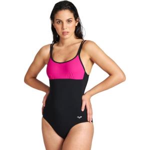 ARENA Bodylift Women’s Betta B-Cup One Piece Shaping Swimsuit U Back Tummy Control UV Protection Ladies Pool Bathing Suit(Black/Rose Violet)