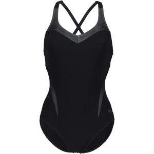 ARENA Bodylift Women’s Isabel B-Cup One Piece Shaping Swimsuit Light Cross Back UV Protection Tummy Control Bathing Suit(Black/White)