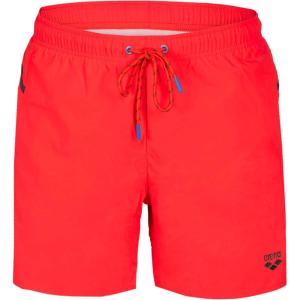 ARENA- Men’s Boxer Swim Trunks, Swimming Shorts, Athletic Bathing Suit for Men, Quick Drying, External Drawstring(Fluo Red-dark Olive)