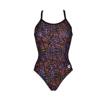 ARENA Women’s Country Flags Light Drop Back One Piece Swim Suit(Abstract Mosaic Black)