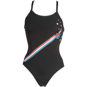 ARENA Women’s Country Flags Light Drop Back One Piece Swim Suit(Black)