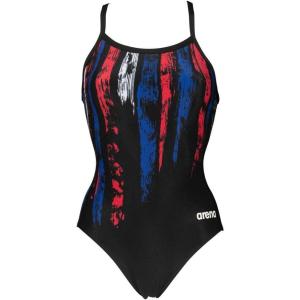 ARENA Women’s Country Flags Light Drop Back One Piece Swim Suit(Black-multi White)
