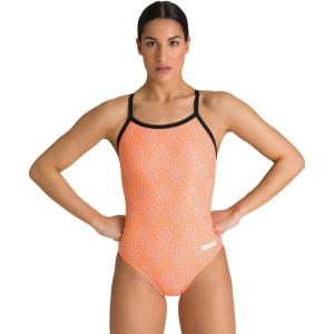 ARENA Women’s Kikko Light Drop Back One Piece – Chlorine Resistant, UV Protection, Supportive Thin Straps Swimsuit(Black-multi Orange)