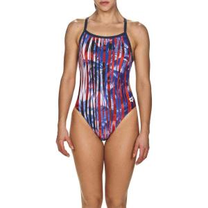 ARENA Women’s Palm Forest Challenge Back One Piece Fl(Riviera Red/Blue)