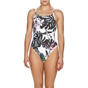 ARENA Women’s Palm Forest Challenge Back One Piece Fl(Tropical Flowers White)