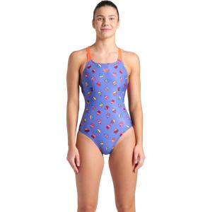 ARENA Women’s Performance Cupcakes Swim Pro Back One Piece Swimsuit(Black/Bright Coral/Blue Multi)