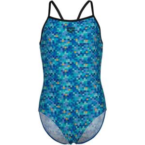 Arena Girls Arena Performance Girls’ Pool Tiles Light Drop Back Swimsuit(Black/Blue Multi)