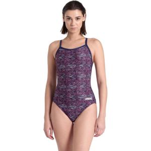 Arena Womens Arena Performance Women’s Abstract Tiles Team Print Light Drop Back Swimsuit(Navy/Team Red White Blue)