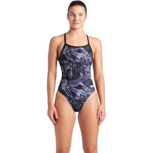 Arena Womens Arena Performance Women’s Crackle Team Print Challenge Back Ladies Training Swimsuit(Black/Team Black)