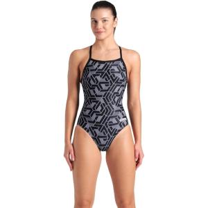 Arena Womens Arena Performance Women’s Escape Team Print Light Drop Back Ladies Training Swimsuit(Black/Team Black)