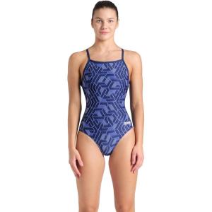 Arena Womens Arena Performance Women’s Escape Team Print Light Drop Back Ladies Training Swimsuit(Navy/Team Navy)