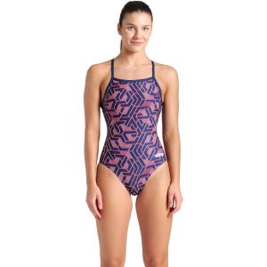 Arena Womens Arena Performance Women’s Escape Team Print Light Drop Back Ladies Training Swimsuit(Navy/Team Red White Blue)