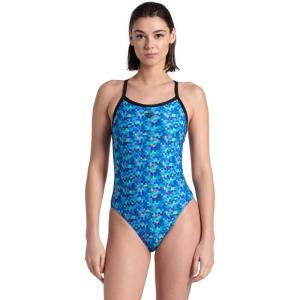 Arena Womens Arena Performance Women’s Pool Tiles Challenge Back Swimsuit(Black/Blue Multi)