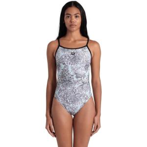 Arena Womens Arena Performance Women’s White Floral Lace Back Swimsuit(White/Black/Multi)