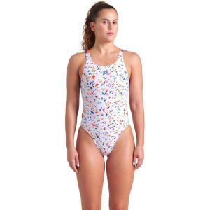 Arena Womens Arena Women’s Performance Confetti Swim Tech Multi Back One Piece Swimsuit(White Multi/Bright Coral/Royal)