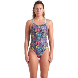 Arena Womens Arena Women’s Performance Vivid Repeat Swim Pro Back Athletic One Piece Swimsuit(Grey Multi/Water)