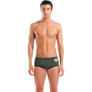 Arena Mens One Big Logo Low-Waist Swim Short Pool Practice Athletic Swimsuit Bottom Pro Swimmer(Dark Sage/Black)