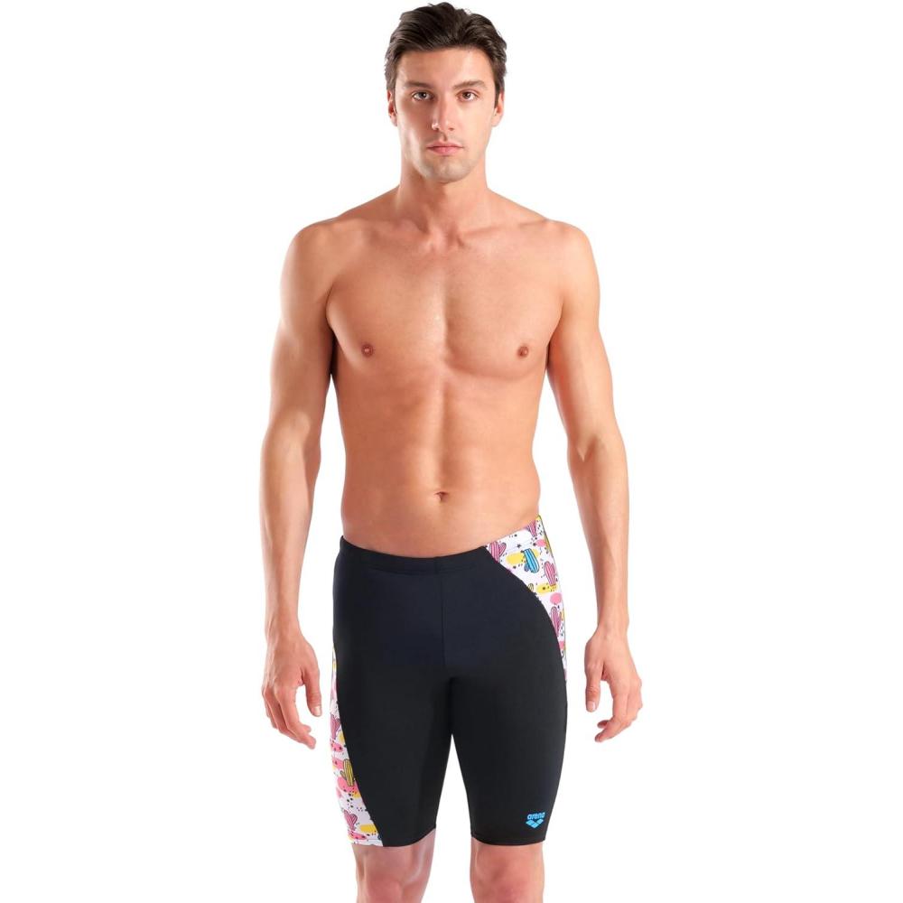 imageArena Mens Arena Performance Mens Desert Swim Jammer Sports Shorts KneeLength Bathing SuitBlackMulti White