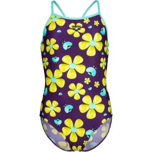 ARENA Performance Girls’ Junior Spring Light Drop Back Swimsuit Polyester One Piece Easy Wear Youth Pool Bathing Suit Quick Drying Long Lasting, Plum Multi Purple/Water Blue, US Size 10-12 Jr/28