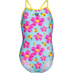 ARENA Performance Girls’ Junior Spring Light Drop Back Swimsuit Polyester One Piece Easy Wear Youth Pool Bathing Suit Quick Drying Long Lasting, Water Multi Blue/Yellow Star, US Size 8-10 Jr/26
