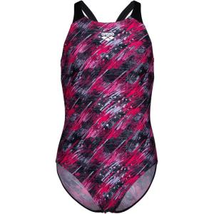 Arena Girls Performance Draft V Back Swimsuit One Piece Durable Training Kids Bathing Suit(Black/Multi)